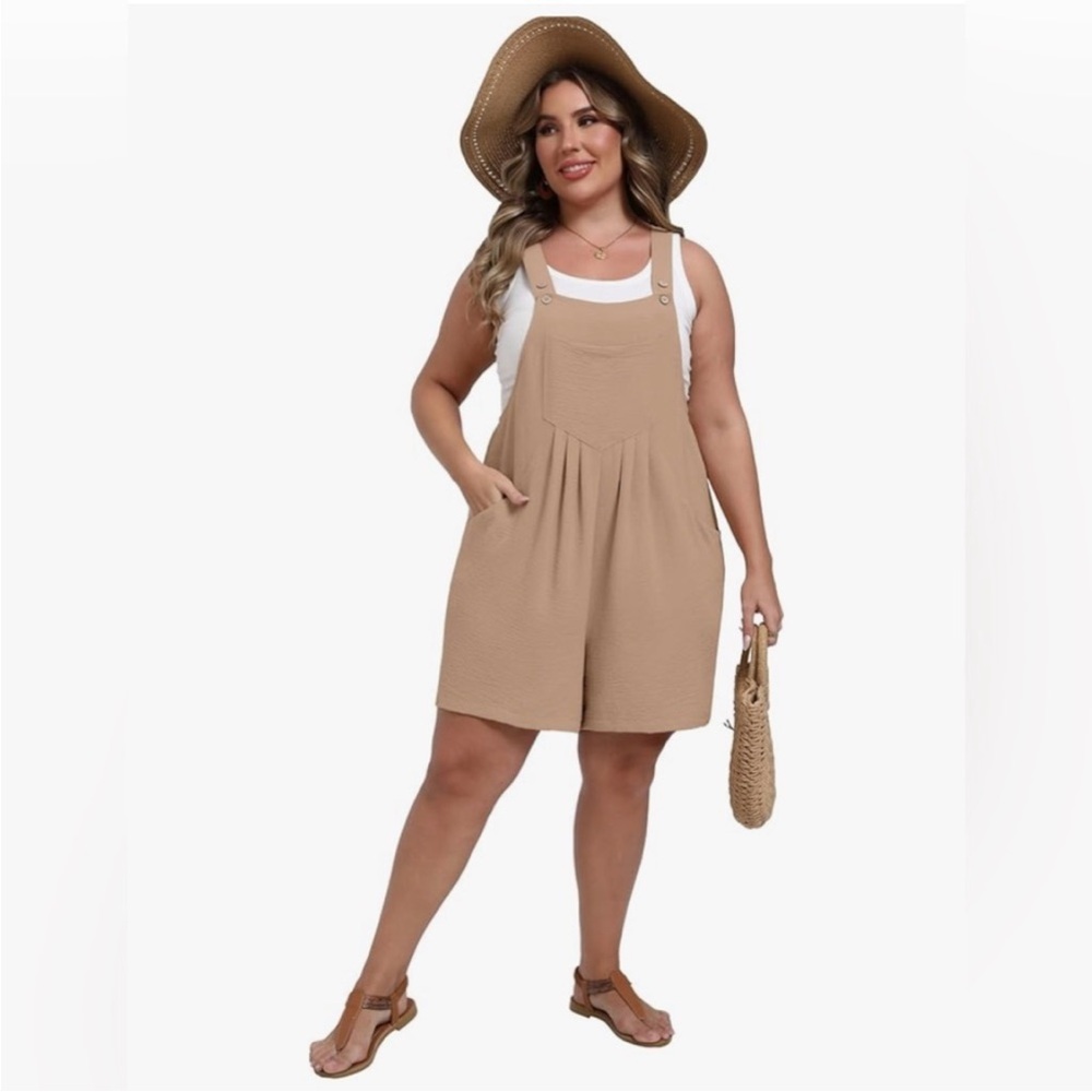 NWT- Soft Tan Overall 
Shorts Romper with Pockets
Classic and comfortable
